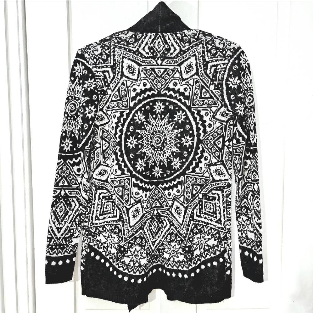 Urban Outfitters Black & White Celestial Intarsia Open Front Cardigan Sweater - Picture 2 of 8
